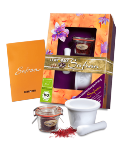 Bio Safran in Negin Qualität im Geschenk-Set Bio Safran n Negin Qualität als Geschenk-Set mit Safran Mörser und Safran Rezepten