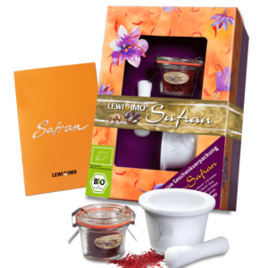 Bio Safran in Negin Qualität im Geschenk-Set Bio Safran n Negin Qualität als Geschenk-Set mit Safran Mörser und Safran Rezepten